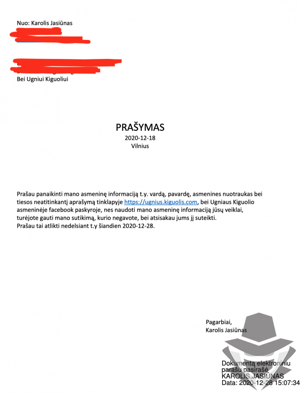 Karolio Jasiūno prašymas